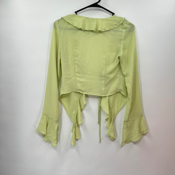 Princess Polly Lime Green Sheer Ruffle Wrap Long Sleeve Crop Top Size 4 - Picture 7 of 9